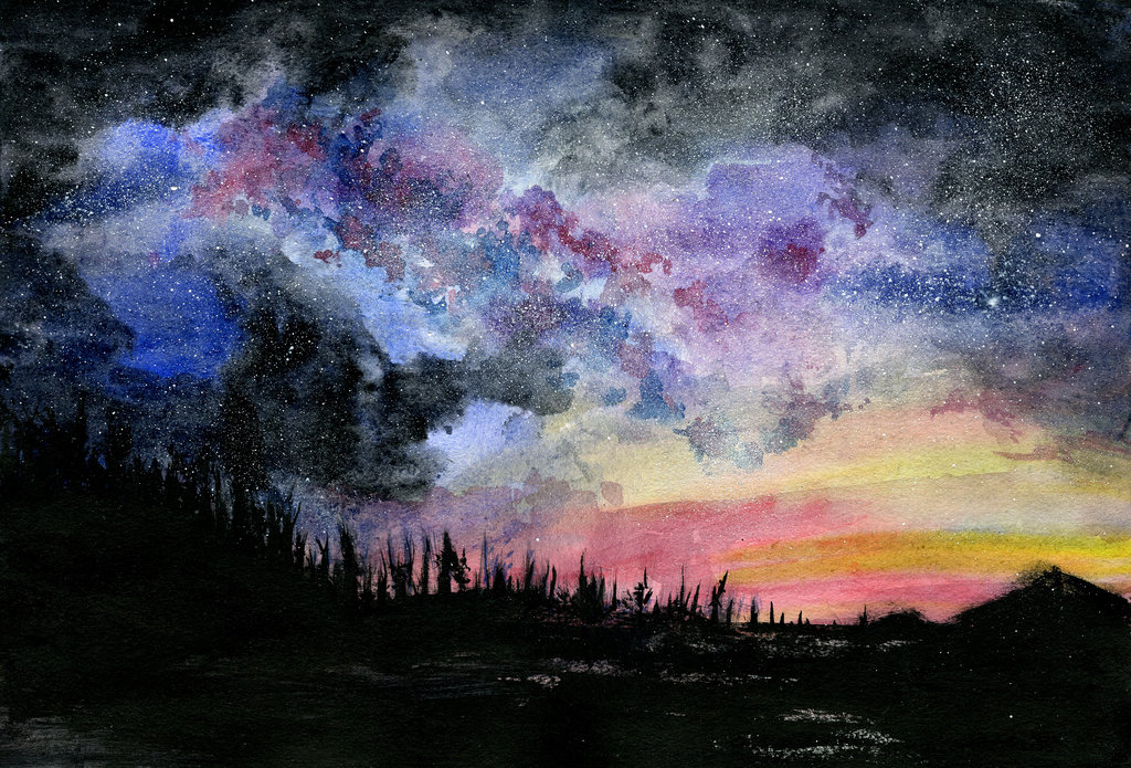 1024x695 Starry Night By Sandertulk - Starry Night Watercolor