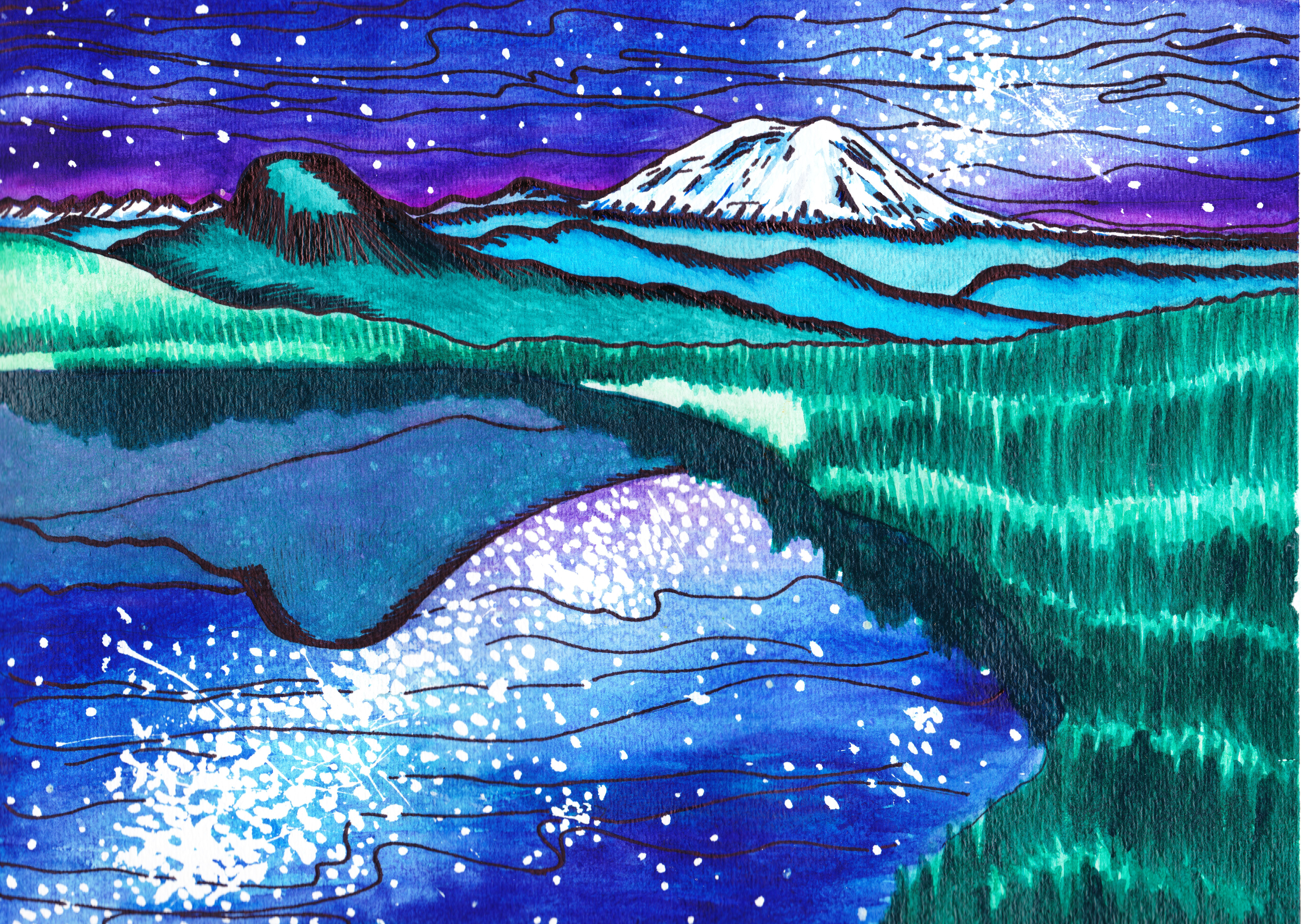 6848x4864 Summit Lake Starry Night, Watercolor Tamarascameras - Starry Night Watercolor