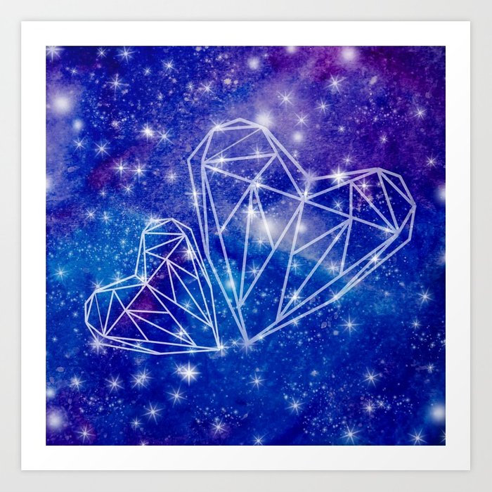 700x700 Two Hearts On The Watercolor Galaxy, Starry Night, Valentines Day - Starry Night Watercolor