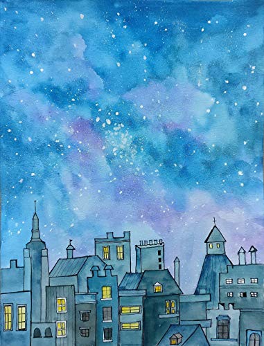 381x500 Galaxy Watercolor Painting, Original Art, 9 X 12 - Starry Night Watercolor