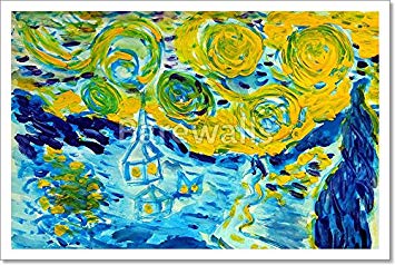 355x238 Starry Night Watercolor Painting Winter Snow Paper - Starry Night Watercolor