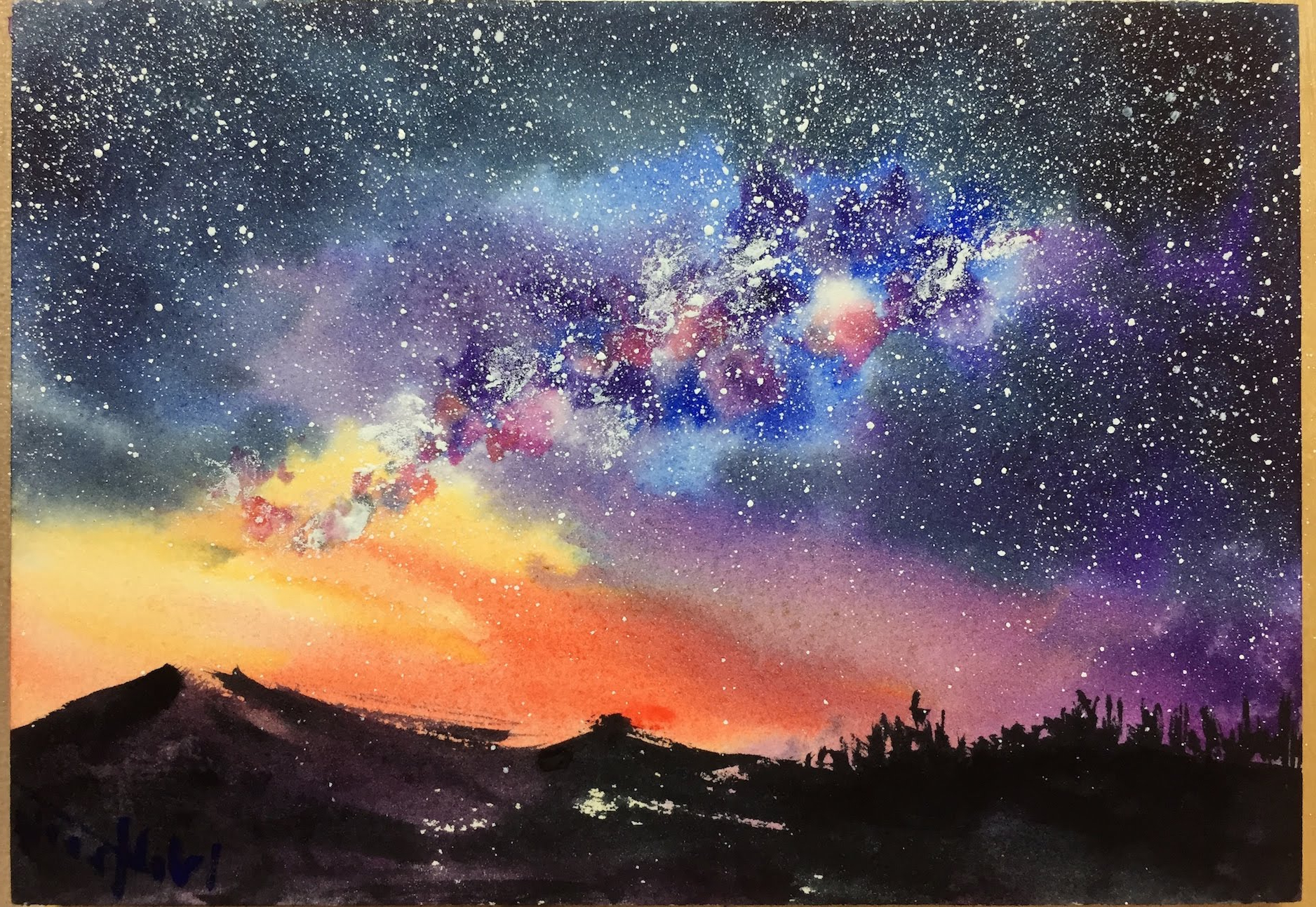 Painting Skies In Watercolor Watercolor Starry Night Sky - Starry Sky Water...