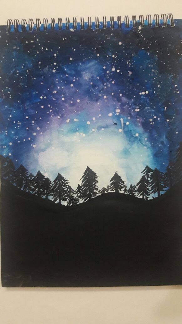 581x1032 Watercolor Night Sky Painting - Starry Sky Watercolor
