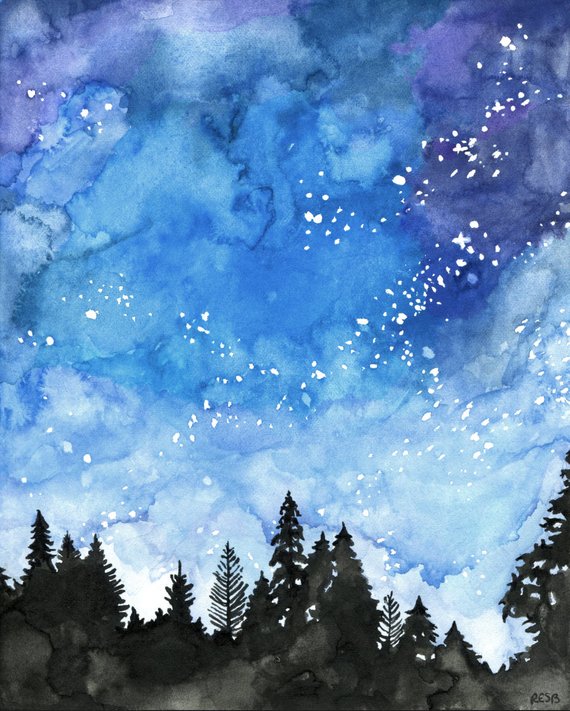 570x711 Watercolor Painting Galaxy Painting Night Sky Galaxy Print Etsy - Starry Sky Watercolor