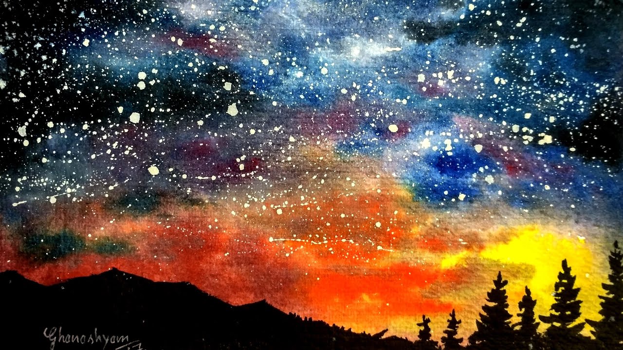 1280x720 Watercolor Starry Night Sky Speed Painting Paint With David - Starry Sky Watercolor