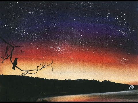 480x360 Watercolor Starry Sky Painting Demo - Starry Sky Watercolor