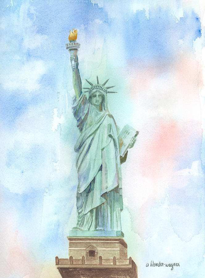 665x900 Liberty Painting Awesome Lady Liberty Painting By Arline Wagner - Statue Of Liberty Watercolor