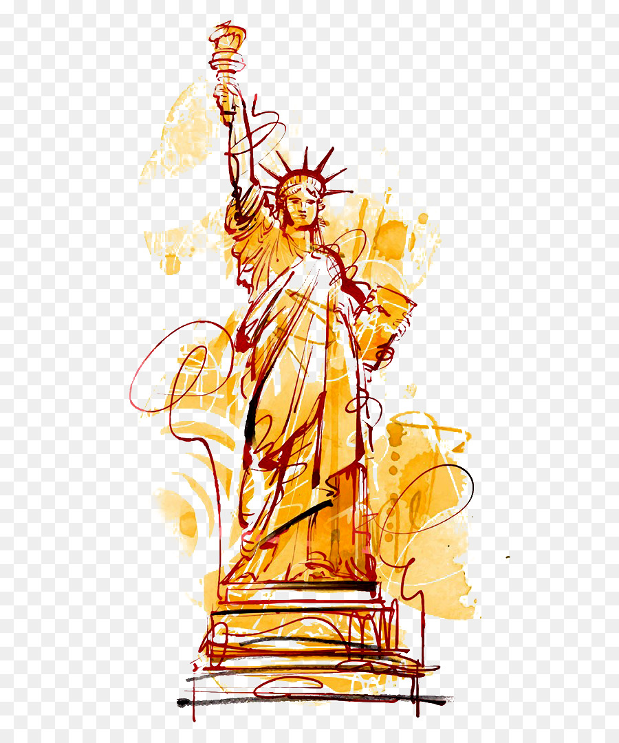 900x1080 Statue Of Liberty Cartoon Watercolor Painting Illustration - Statue Of Liberty Watercolor