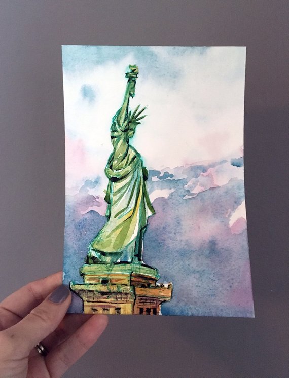 570x746 Statue Of Liberty Painting Original Art Of Lady Liberty Etsy - Statue Of Liberty Watercolor