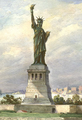 276x400 View, New York City, Statue Of Liberty H. Dreher, Antique - Statue Of Liberty Watercolor