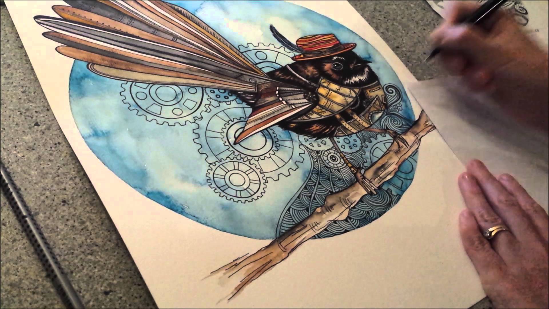 1920x1080 Steampunk Fantail - Steampunk Watercolor