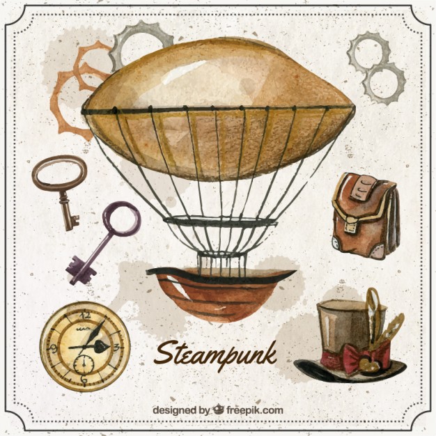 626x626 Watercolor Balloon With Steampunk Elements Vector Premium Download - Steampunk Watercolor