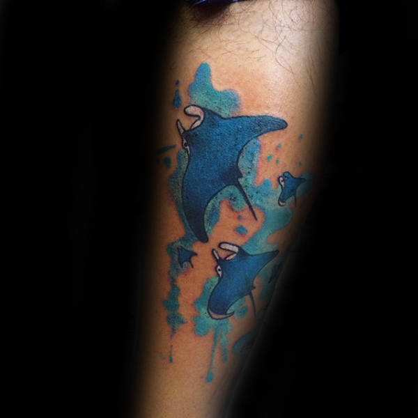 600x600 60 Stingray Tattoo Designs For Men - Stingray Watercolor