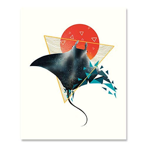 500x500 Geometric Stingray Art Print Colorful Ocean Life Sea - Stingray Watercolor