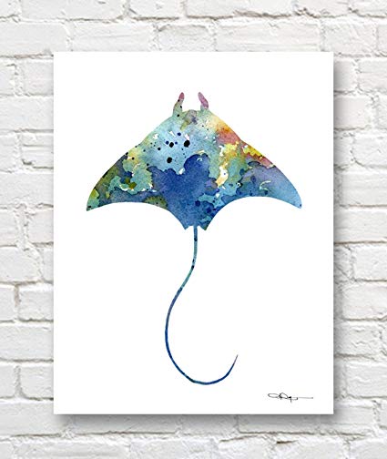 425x504 Stingray Watercolor Art Print Signed By Artist Dj - Stingray Watercolor