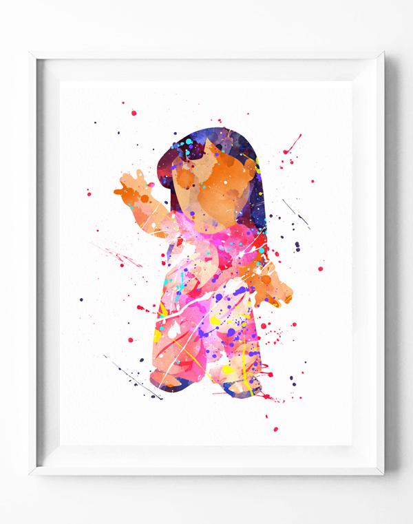 600x761 Disney Stitch Lilo Art Print Poster Watercolor Painting Wall Art - Stitch Watercolor