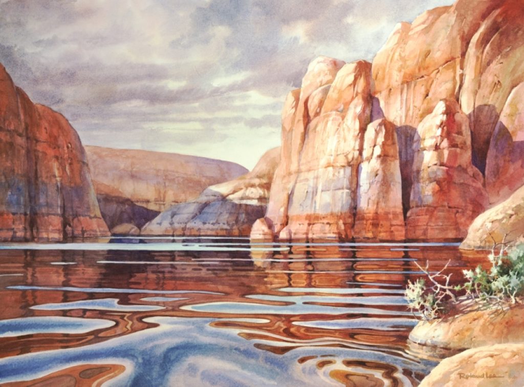 1024x756 How To Paint Texture In Rocks And Cliffs And Reflections Of Lake - Stone Watercolor