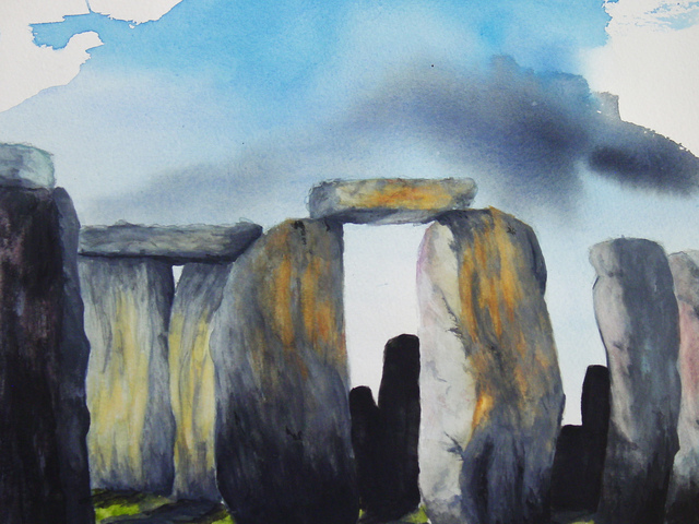 640x480 Mark Spitz Artwork Stonehenge Original Watercolor Mystical Art - Stonehenge Watercolor