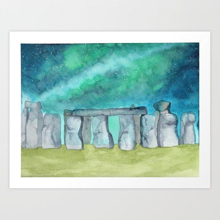 700x700 Stonehenge Galaxy Watercolor Art Print By Kathryntmccardle Society6 - Stonehenge Watercolor