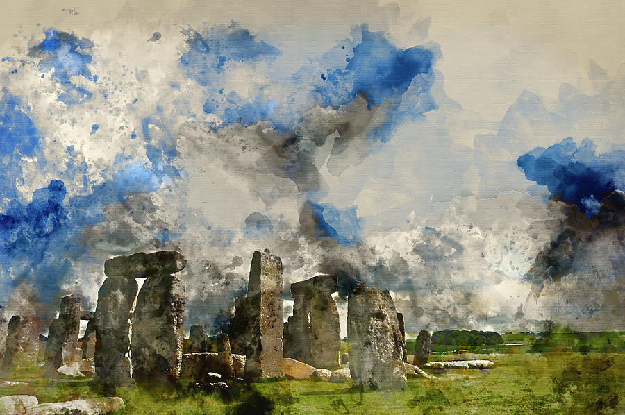 900x598 Watercolor Painting Of Stonehenge On Bright Summer Day Photograph - Stonehenge Watercolor