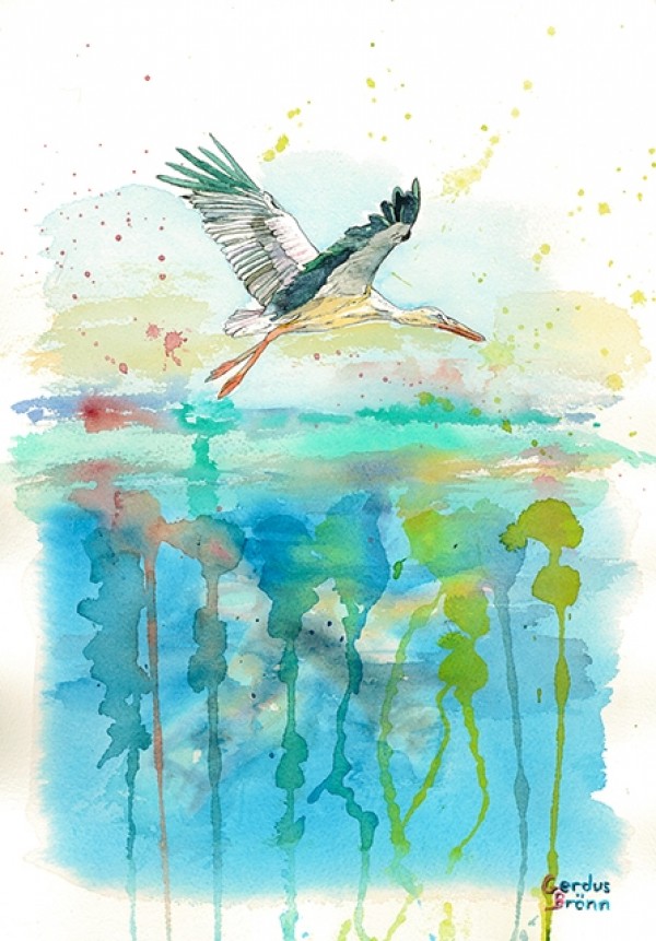 600x861 Leopard Kill Original Watercolor Painting By Gerdus Bronn - Stork Watercolor