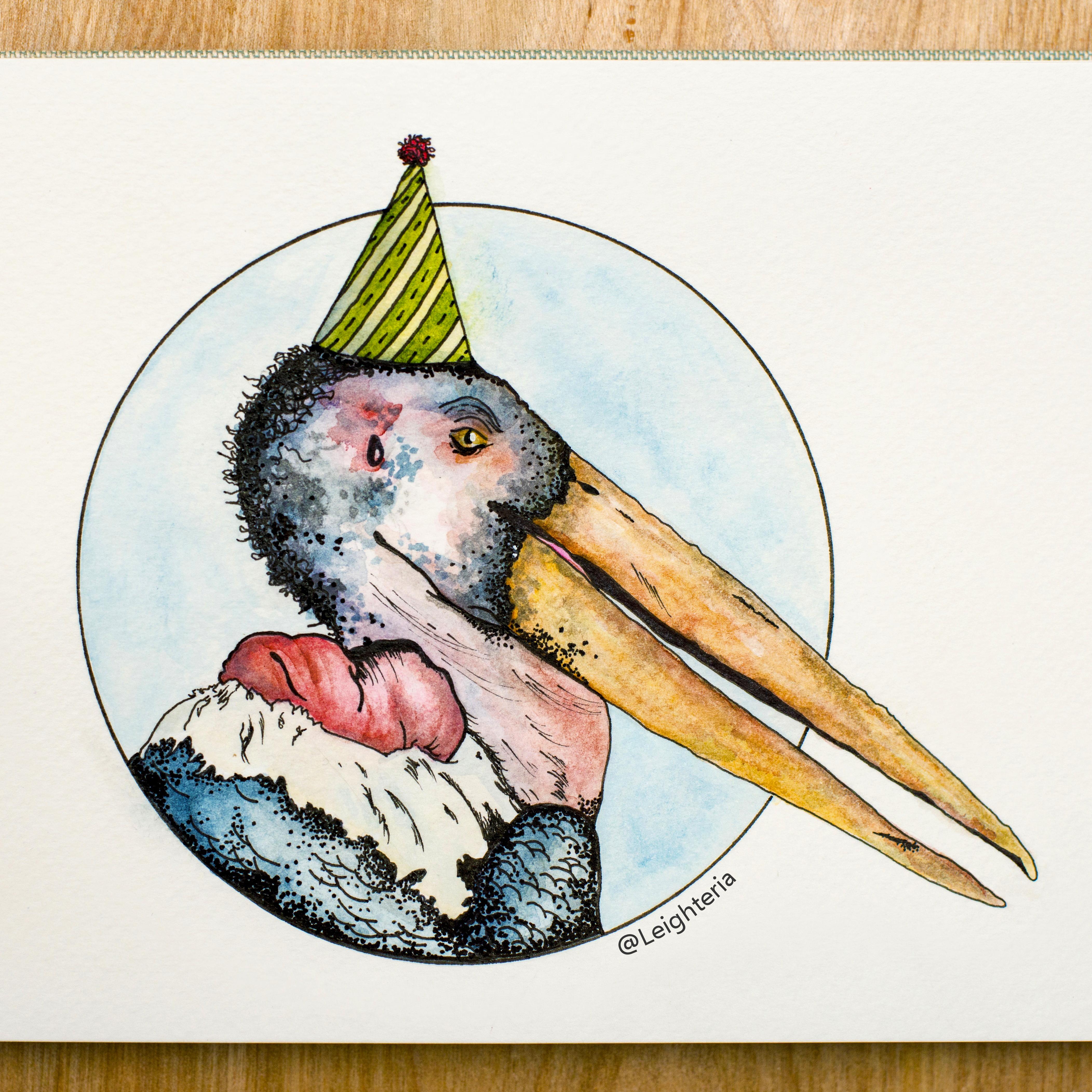 4206x4206 Painted A Marabou Stork With A Party Hat - Stork Watercolor