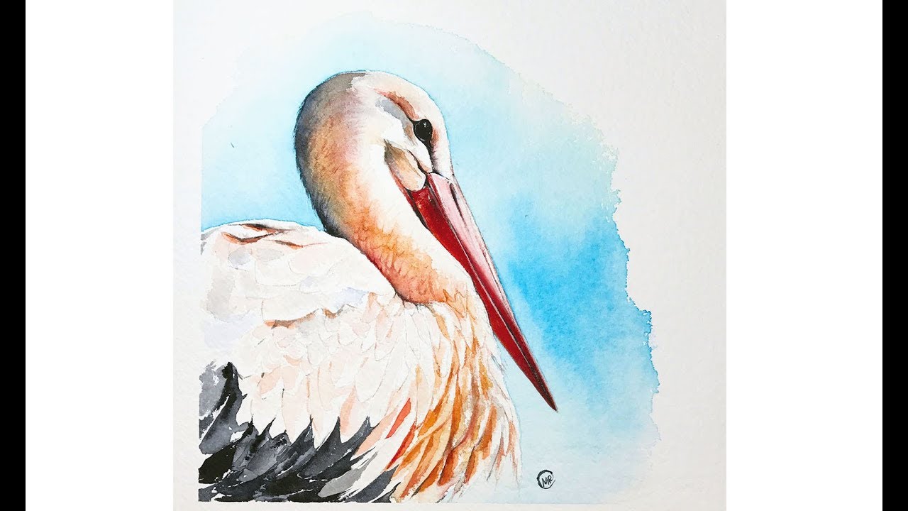 1280x720 Stork In Watercolor Painting Tutorial - Stork Watercolor