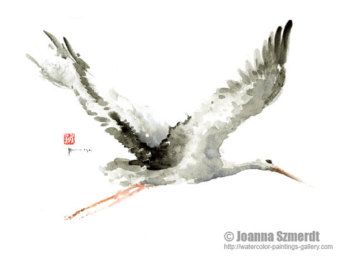340x270 Stork Watercolor Abstract Painting Art Stork Figurine Clipart - Stork Watercolor