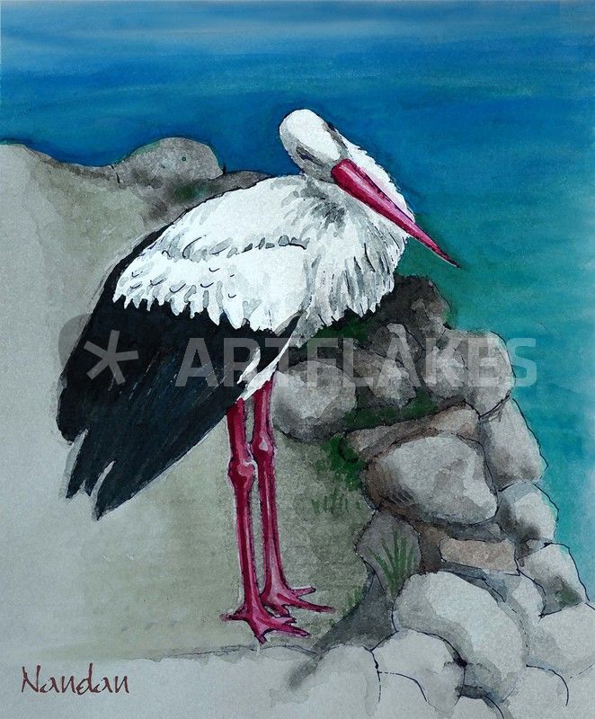 662x800 White Stork Painting Art Prints And Posters By Nandan Nagwekar - Stork Watercolor