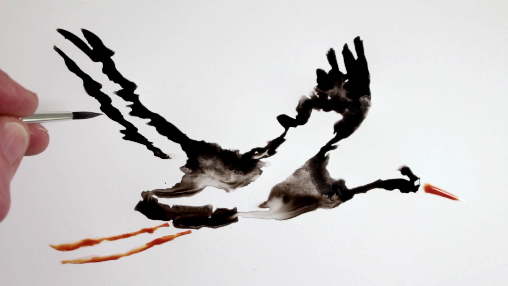 1920x1080 How To Draw Ink Drip Painting Of A Stork - Stork Watercolor