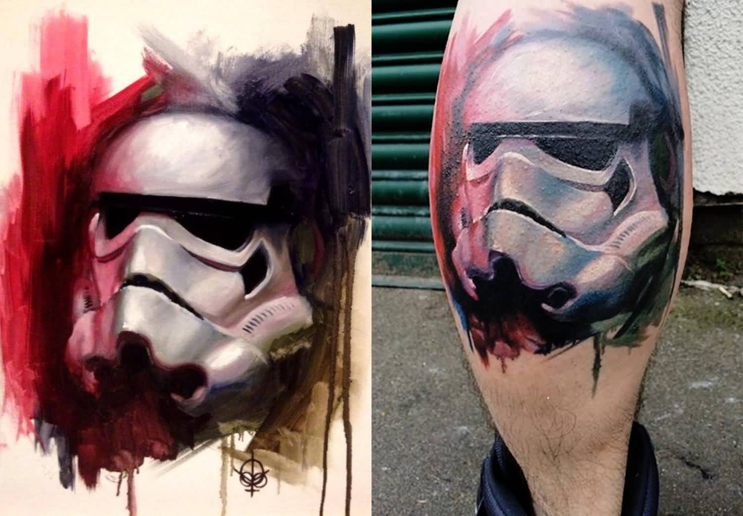 1500x1042 Watercolor Stormtrooper Tattoo On Calf By Murray Cathcart - Stormtrooper Watercolor