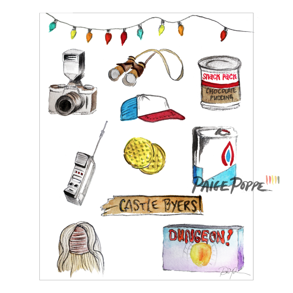 1000x1000 Stranger Things Watercolor Illustration Print Paige Poppe - Stranger Things Watercolor
