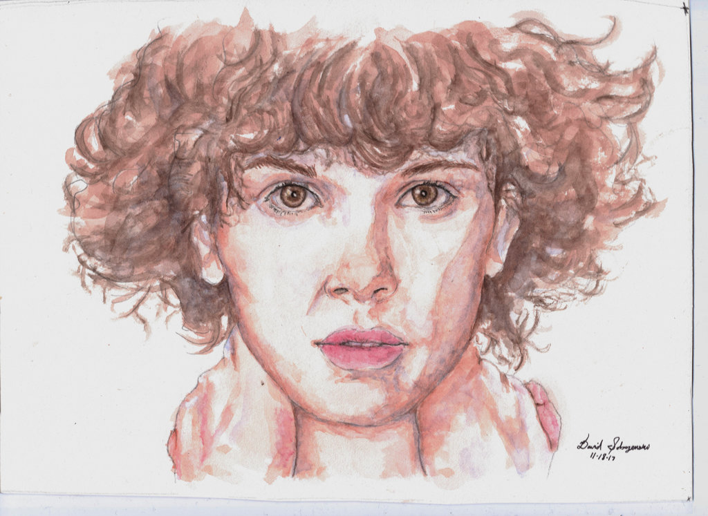 1024x747 Eleven (Watercolor Portrait) - Stranger Things Watercolor