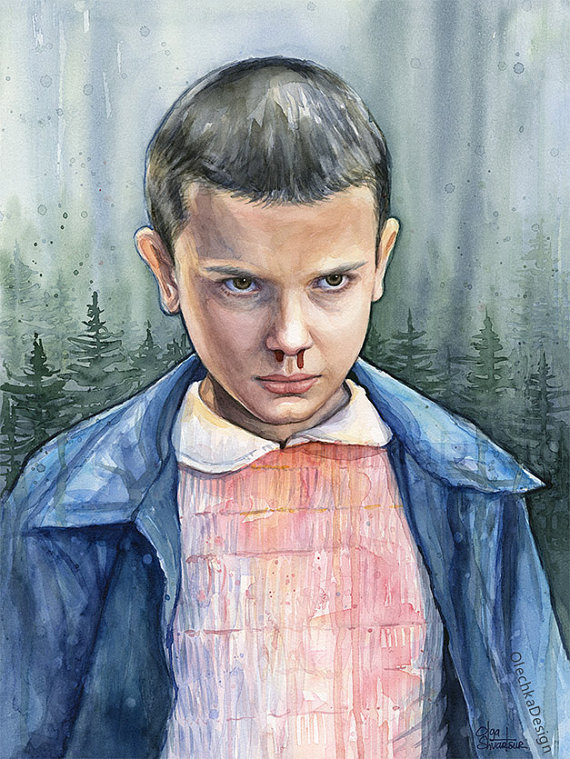 570x759 Eleven Portrait, Watercolor Art Print, Sci Fi Art, Eleven Portrait - Stranger Things Watercolor