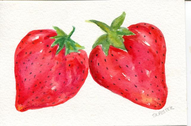 642x423 Strawberries Watercolor Painting Original Art 4 X 6 Original Etsy - Strawberry Watercolor Painting
