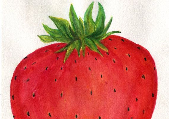 570x403 Strawberry Top Watercolor Painting Original Art, 5 X 7 , Fruit - Strawberry Watercolor Painting