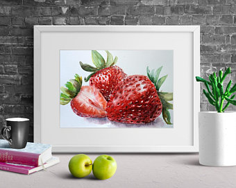 340x270 Strawberry Painting Etsy - Strawberry Watercolor Painting
