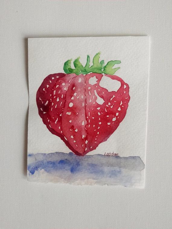 570x760 Strawberry Watercolor Original Painting Kitchen Art Kitchen Etsy - Strawberry Watercolor Painting