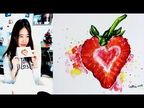 480x360 How To Draw A Strawberry Slice Speed Watercolor Painting Demonstration - Strawberry Watercolor Painting