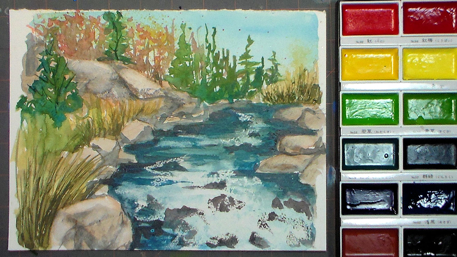 1519x854 Relax And Paint A Happy Little Stream! {Using Gansai Tambi - Stream Watercolor