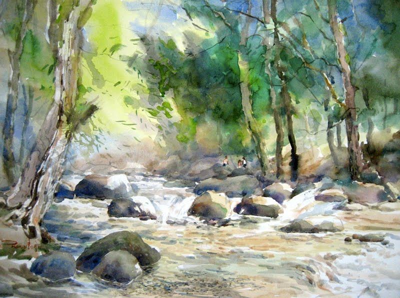 800x595 Stream In The Woods - Stream Watercolor