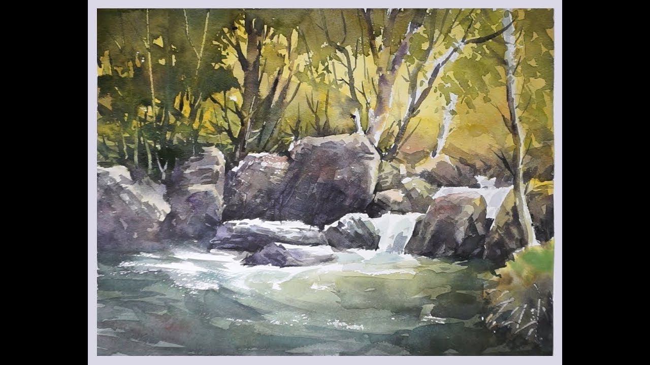1280x720 Watercolor Painting A Forest Stream - Stream Watercolor