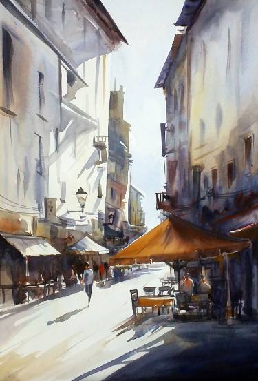 375x553 Morning Venice Cafe - Street Watercolor