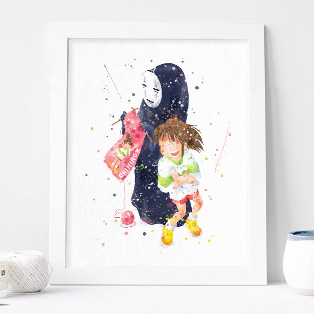1024x1024 Spirited Away Poster, No Face, Studio Ghibli, Chihiro, Hayao - Studio Ghibli Watercolor