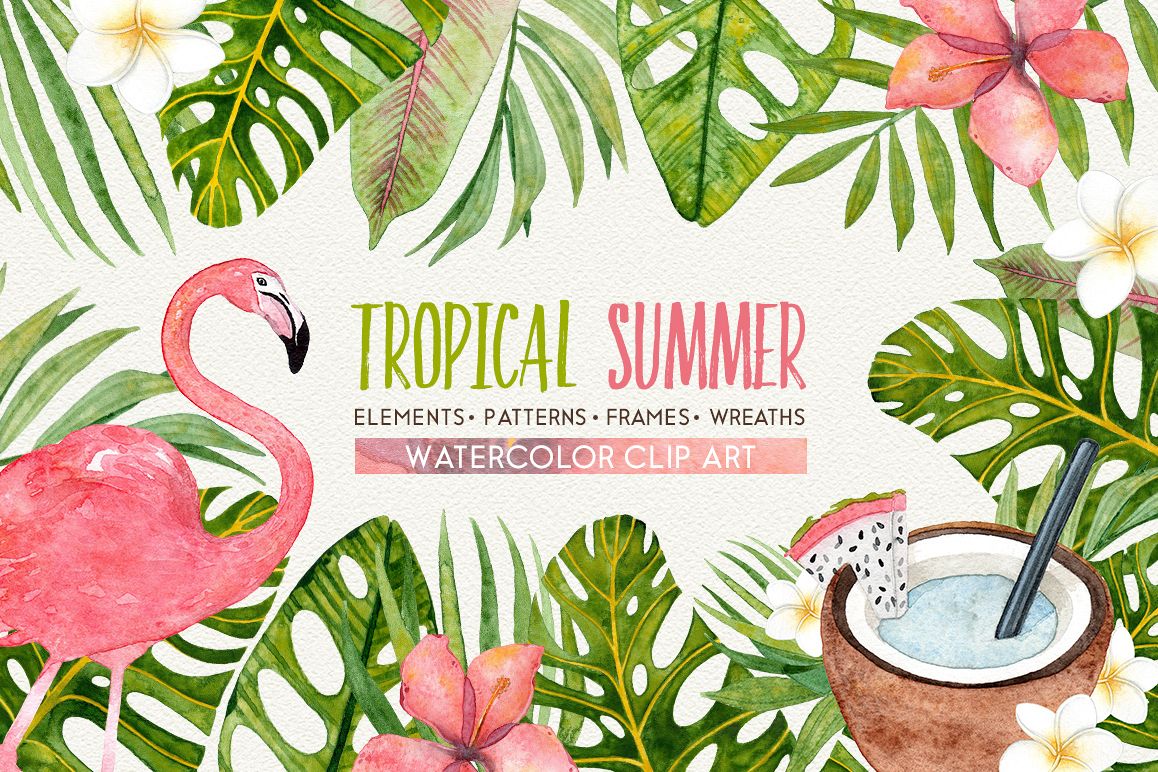 1158x772 Tropical Summer Watercolor Set - Summer Watercolor
