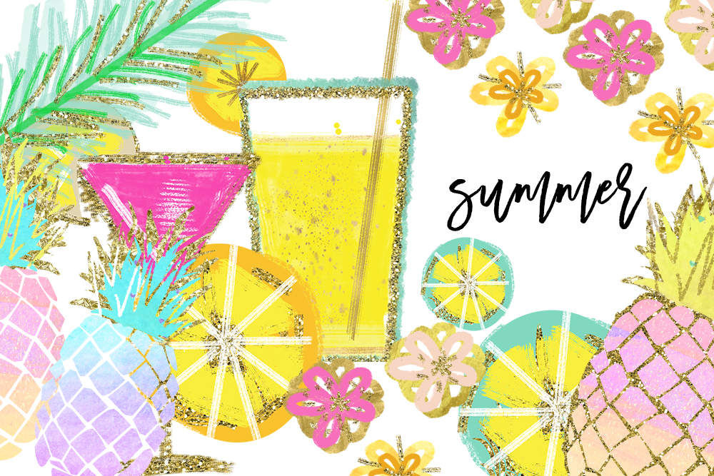 1000x667 Tropical Clip Art, Watercolor Summer Clipart, Pineapple Summer - Summer Watercolor