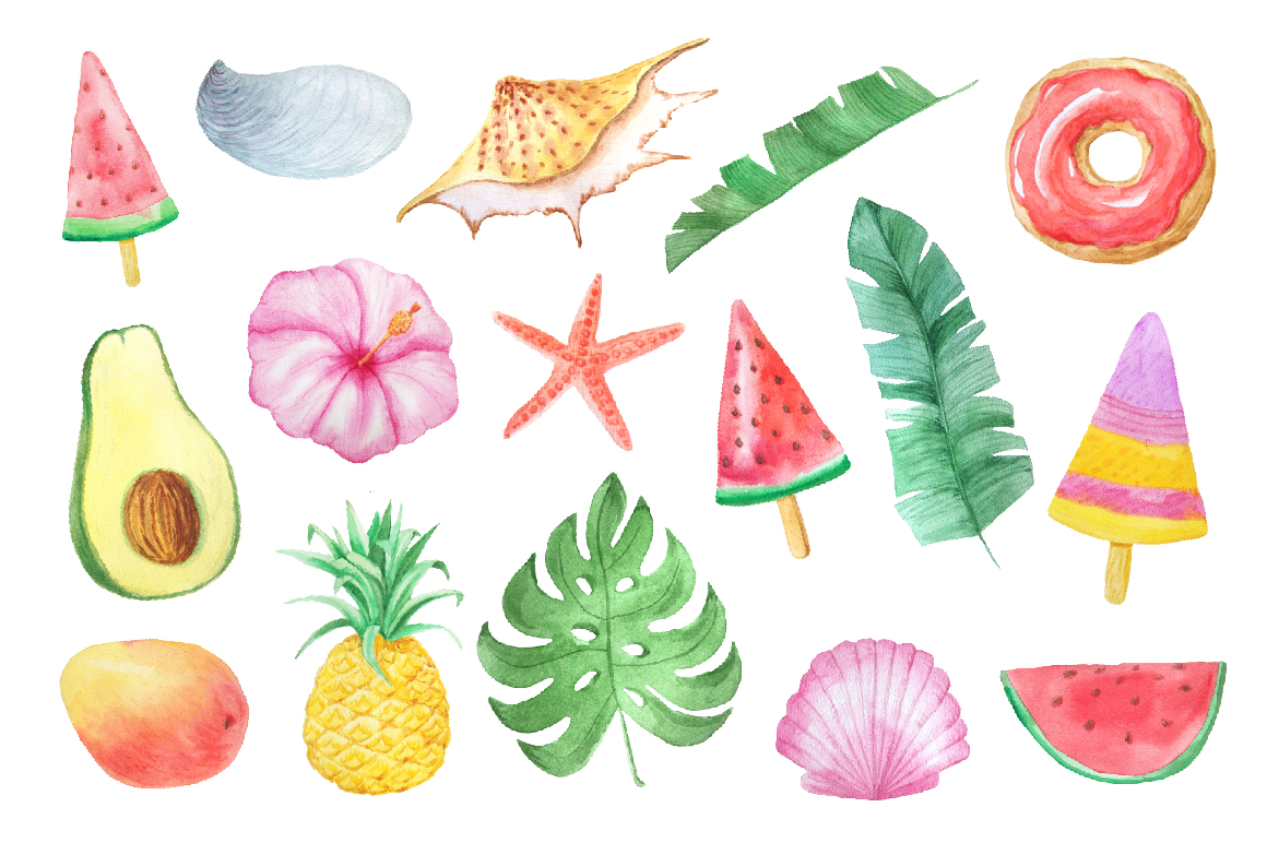 1160x772 Watercolor Summer Vibes Set By Larysa Zabrotskaya - Summer Watercolor