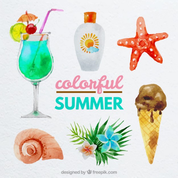 626x626 Watercolor Cute Summer Elements Vector Free Download - Summer Watercolor