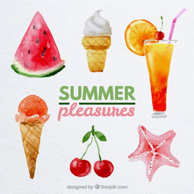 626x626 Watercolor Summer Pleasures Vector Free Download - Summer Watercolor