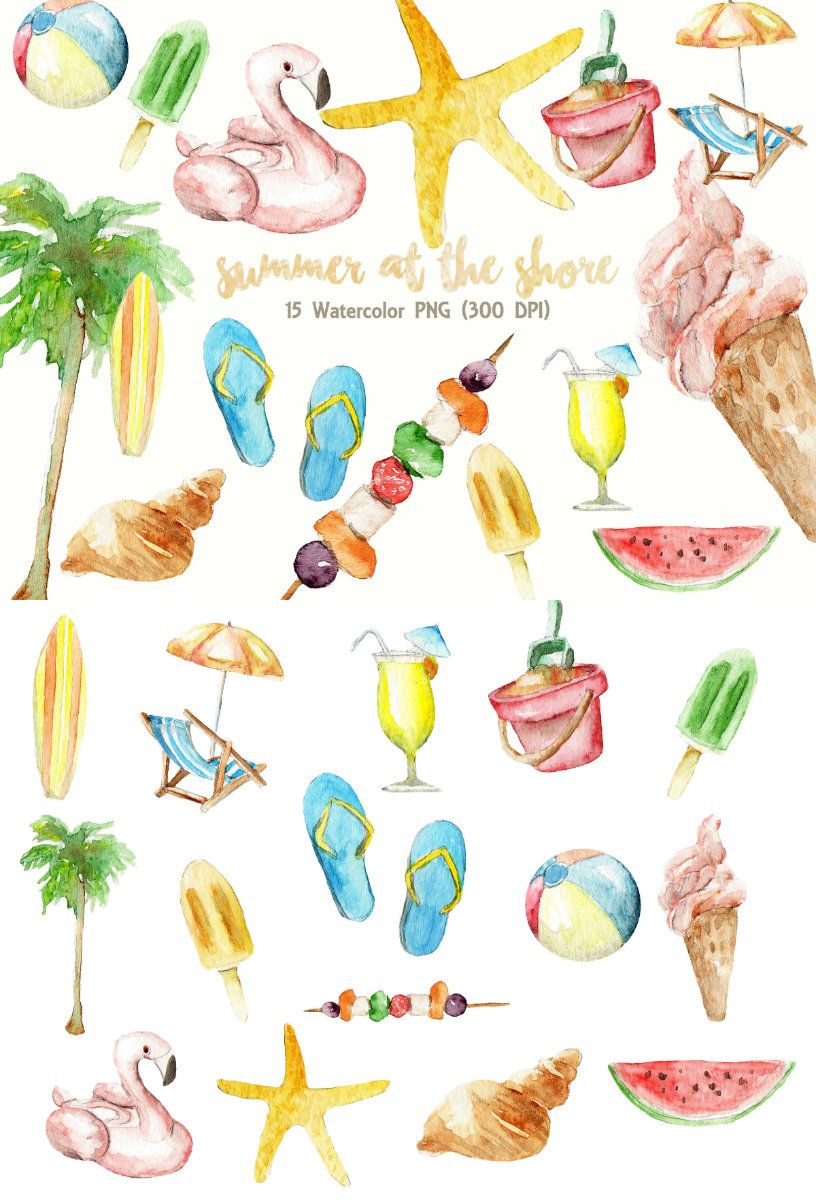 816x1200 Summer Clipart Watercolor Digital Download Beach Party Vacation - Summer Watercolor